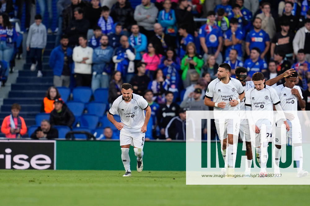 Albian Ajeti of FC Lugano celebrates after scoring his team s third goal during the UEFA Conference League 2026 27 League Phase MD2 football match between Getafe CF and FC Lugano at Coliseum de Getafe stadium on October 22, 2026, in Getafe, Spain. Getafe Spain - ZUMAa181 20261022_zaa_a181_043
