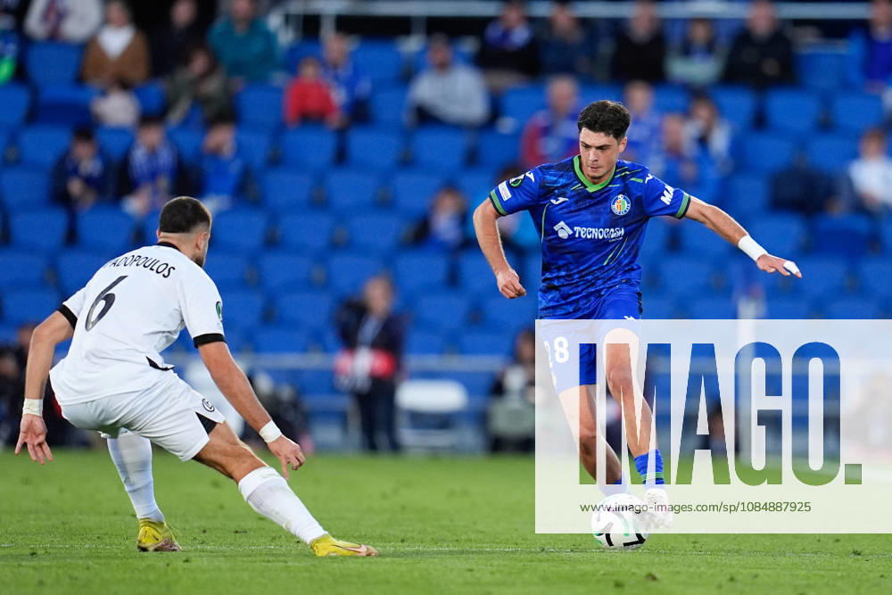 Alberto Risco of Getafe CF runs with the ball during the UEFA Conference League 2026 27 League Phase MD2 football match between Getafe CF and FC Lugano at Coliseum de Getafe stadium on October 22, 2026, in Getafe, Spain. Getafe Spain - ZUMAa181 20261022_zaa_a181_044