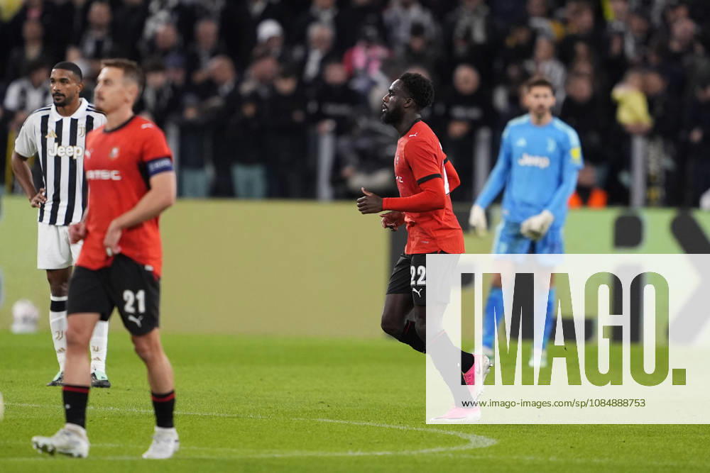 Rennes Boulaye Dia celebrates after scoring goal from a penalty kick for his team 1-2 during the UEFA Europa League soccer match, between Juventus and Rennes at the Allianz Stadium in Turin, north west Italy - Matchday 3- Thursday, October 22, 2026. - Soccer