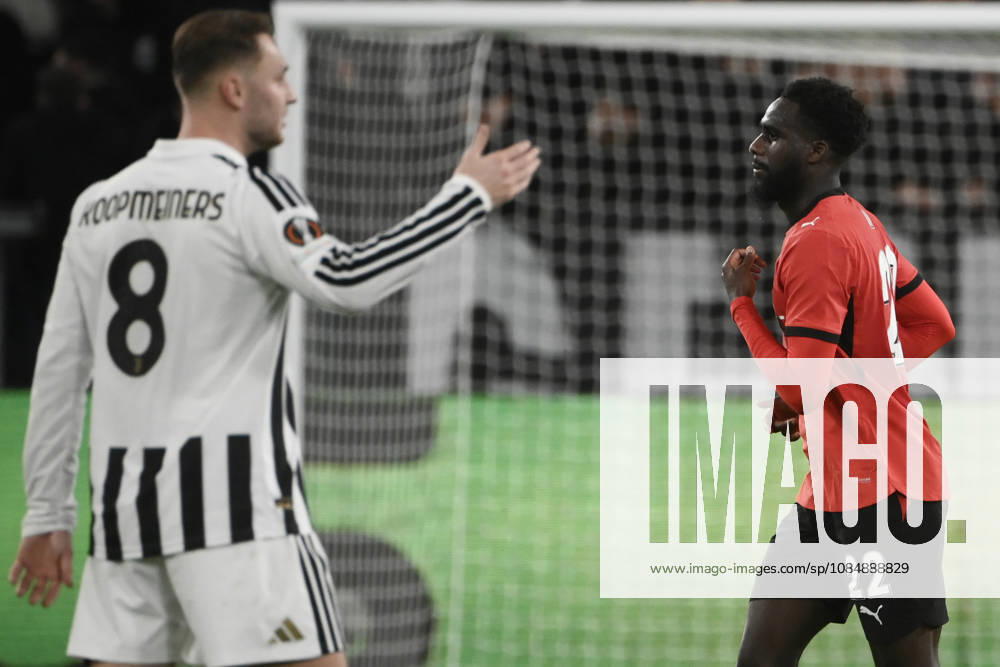 Juventus v Rennes - UEFA Europa League TURIN, ITALY, OCTOBER 22: Rennes forward Boulaye Dia (R) celebrates after scores his team s second goal fight for the ball with during the UEFA Europa League phase day 3 football match between Juventus and Rennes at the Juventus Stadium in Turin Italy, on October 22, 2026. Isabella Bonotto Anadolu Turin Italy. Editorial use only. Please get in touch for any other usage.