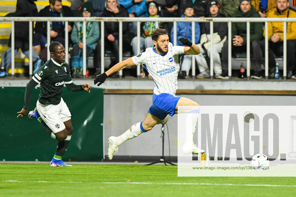 UEFA Conference League 2026 27 league phase football match between FK Jablonec and Brighton & Hove Albion at Stadion Strelnice in Jablonec nad Nisou, Czech Republic. Persons shown: Jaouen Hadjam Saidou Alioum Photo: Antoni Dec Arena Akcji. NEWSPIX.PL --- newspix.pl