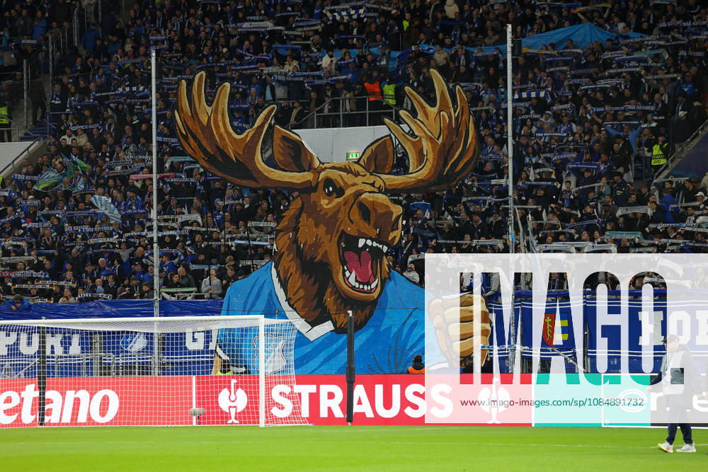 Sinsheim, Germany - Octobre 22: TSG Hoffenheim choreography by the fans, Fans, mood, scarves, jerseys, emotions during the UEFA Europa League phase Matchday 3 2026 27 match between TSG Hoffenheim and Olympique Lyon at Rhein Neckar Arena on Octobre, 2026 in Sinsheim, Germany