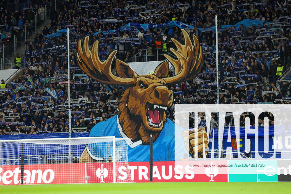 Sinsheim, Germany - Octobre 22: TSG Hoffenheim choreography by the fans, Fans, mood, scarves, jerseys, emotions during the UEFA Europa League phase Matchday 3 2026 27 match between TSG Hoffenheim and Olympique Lyon at Rhein Neckar Arena on Octobre, 2026 in Sinsheim, Germany
