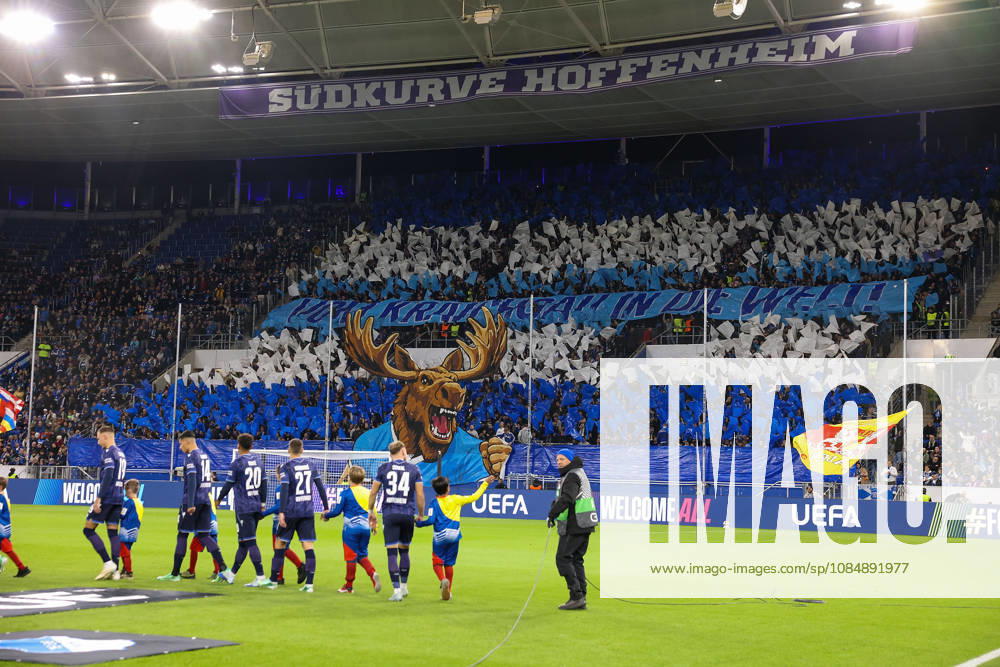 Sinsheim, Germany - Octobre 22: TSG Hoffenheim choreography by the fans, Fans, mood, scarves, jerseys, emotions during the UEFA Europa League phase Matchday 3 2026 27 match between TSG Hoffenheim and Olympique Lyon at Rhein Neckar Arena on Octobre, 2026 in Sinsheim, Germany