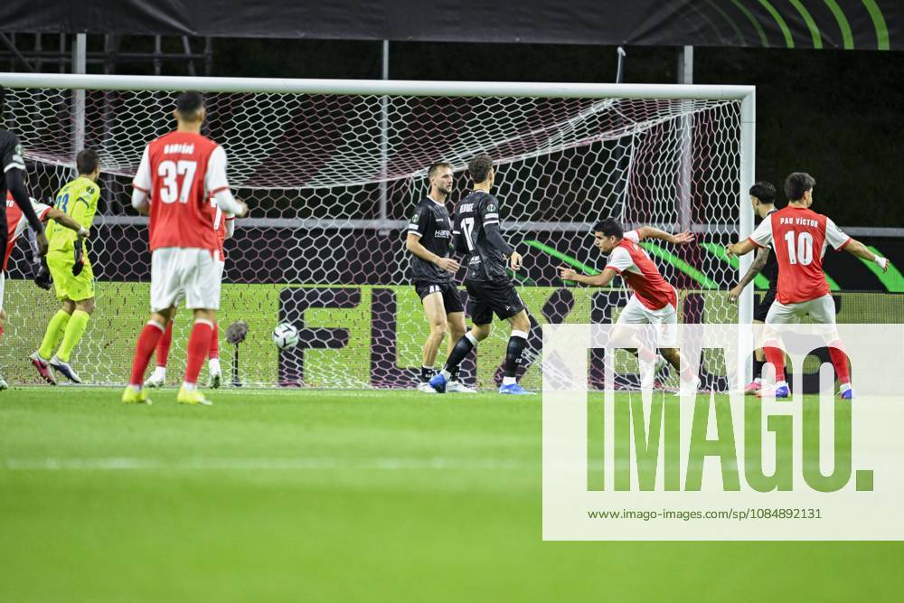 SC Braga v KAA Gent - UEFA Conference League BRAGA, PORTUGAL - OCTOBER 22 : Gomez Victor defender of SC Braga scoring a goal during the UEFA Conference League 2026 27 League Phase matchday 2 match between SC Braga and KAA Gent on October 22, 2026 in Braga, Portugal, 22 10 2026 Braga Portugal
