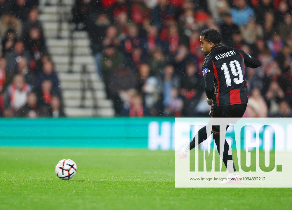 Bournemouth, England, 22nd October 2026. Justin Kluivert of Bournemouth scoring the first goal from the penalty spot during the AFC Bournemouth vs AC Milan UEFA Europa League match at the Vitality Stadium, Bournemouth. Picture credit should read: Paul Terry Sportimage . SPI_013_PT_Bournmouthmouth_AC_Milan SPI-5092-0013