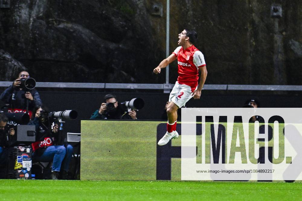 Victor Gomez of SC Braga celebrates after scoring during a soccer game between Portuguese SC Braga and Belgian soccer team KAA Gent, Thursday 22 October 2026 in Braga, Portugal, the second match in the UEFA Conference League league phase. TOM GOYVAERTS TomxGoyvaerts x190686243x