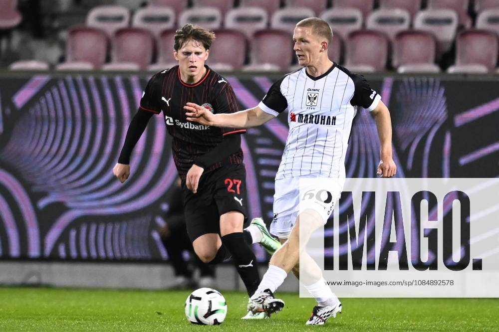 FC Midtjylland v Sint-Truidense VV - UEFA Conference League HERNING, DENMARK - OCTOBER 22 : Johannesen Sofus midfielder of Midtjylland and Vanwesemael Robert-Jan defender of Sint-Truidense VV during the UEFA Conference League 2026 27 League Phase matchday 2 match between FC Midtjylland and Sint-Truidense VV on October 22, 2026 in Herning, Denmark, 22 10 2026 Herning Denmark