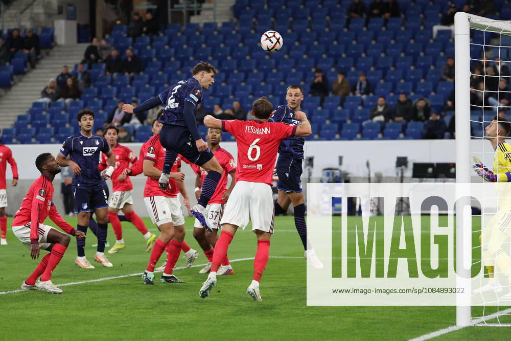 Sinsheim, Germany - Octobre 22: Robin Hranac (TSG 1899 Hoffenheim) in action, with the ball goalkeeper Dominik Greif (Olympique Lyon) during the UEFA Europa League phase Matchday 3 2026 27 match between TSG Hoffenheim and Olympique Lyon at Rhein Neckar Arena on Octobre, 2026 in Sinsheim, Germany