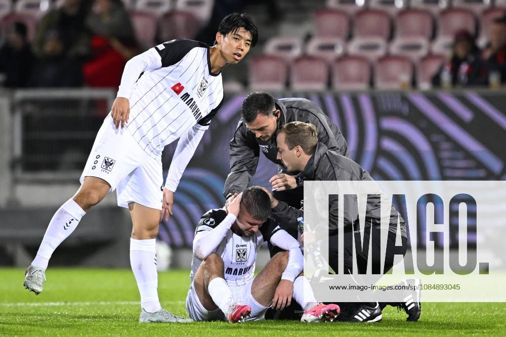 FC Midtjylland v Sint-Truidense VV - UEFA Conference League HERNING, DENMARK - OCTOBER 22 : Takai Kota defender of Sint-Truidense VV and Merlen Ryan midfielder of Sint-Truidense VV during the UEFA Conference League 2026 27 League Phase matchday 2 match between FC Midtjylland and Sint-Truidense VV on October 22, 2026 in Herning, Denmark, 22 10 2026 Herning Denmark