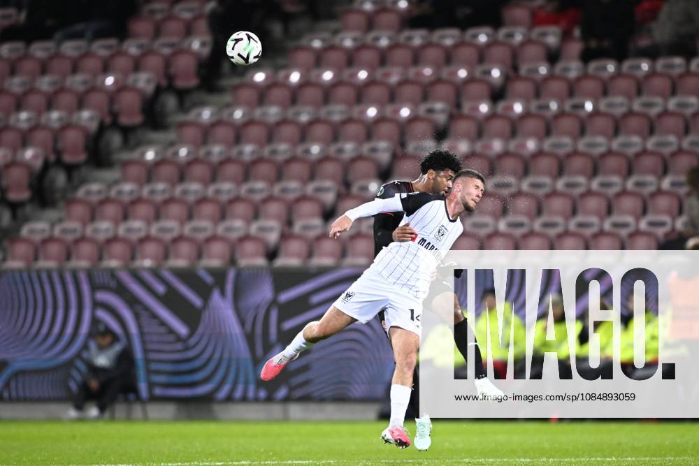 FC Midtjylland v Sint-Truidense VV - UEFA Conference League HERNING, DENMARK - OCTOBER 22 : Bravo Pedro midfielder of Midtjylland and Merlen Ryan midfielder of Sint-Truidense VV during the UEFA Conference League 2026 27 League Phase matchday 2 match between FC Midtjylland and Sint-Truidense VV on October 22, 2026 in Herning, Denmark, 22 10 2026 Herning Denmark