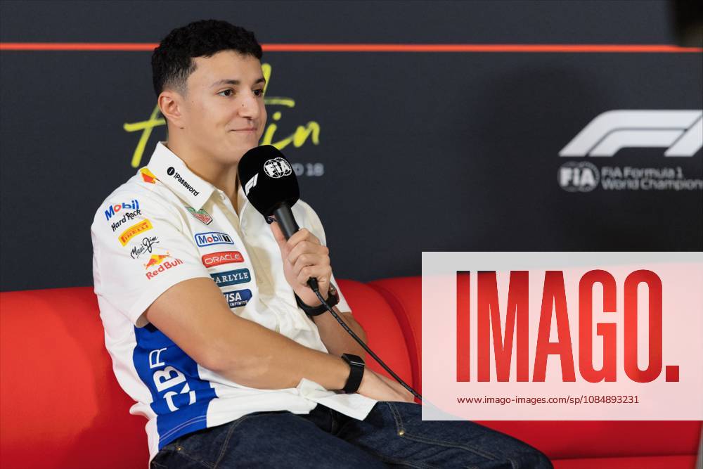22nd October 2026; Circuit of the Americas, Austin, United States; Formula 1, United States Grand Prix, Arrival Day; Isack Hadjar (6) of France and Oracle Red Bull Racing at a press conference, PK, Pressekonferenz BobxKupbens