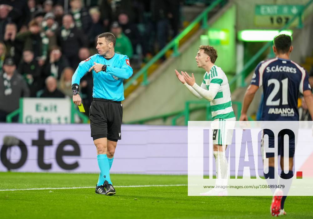 Callum Osmand of Celtic booked by Referee Georgi Kabakov for simulation Celtic v Celta Vigo, UEFA Europa League, Football, Celtic Park, Glasgow, Scotland, UK - 22 Oct 2026Glasgow Celtic Park Scotland United Kingdom