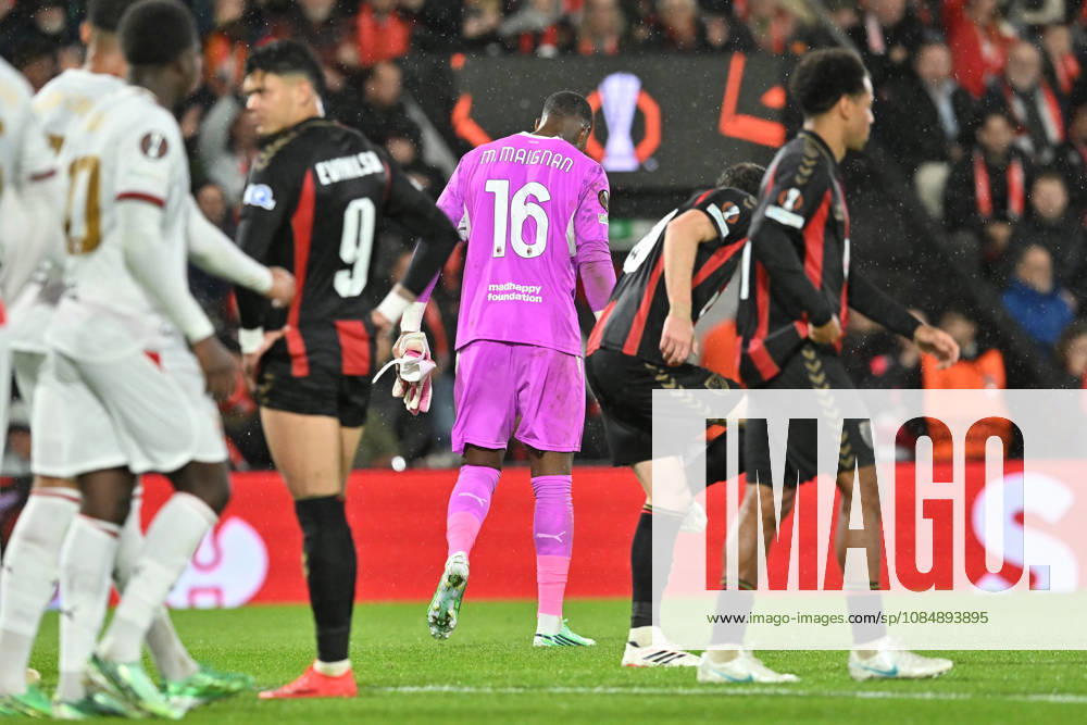 Bournemouth v AC Milan, Europa League Mike Maignan (16) of AC Milan leaves the pitch after being shown a red card, sent off during the Europa League match between Bournemouth and AC Milan at the Vitality Stadium, Bournemouth, UK on 22 October 2026. Bournemouth Vitality Stadium Dorset UK Editorial use only ,
