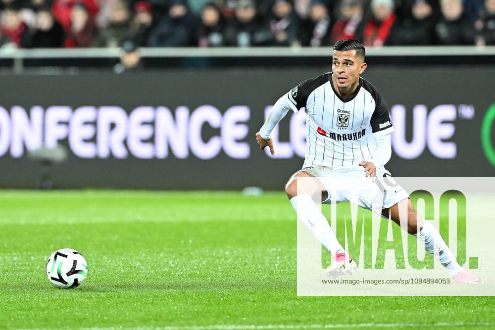 STVV s Ilias Sebaoui pictured in action during a soccer game between Danish FC Midtjylland and Belgian Sint-Truidense VV, Thursday 22 October 2026 in Herning, Denmark, on the second day of the UEFA Conference League league phase. JILLxDELSAUX x190690440x