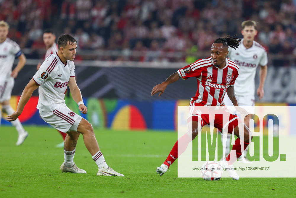 Olympiacos F.C. v AC Sparta Prague UEFA Europa League Gelson Martins of Olympiacos F.C. and Matej Jurásek of AC Sparta Prague during the UEFA Europa League match at Karaiskakis Stadium, Piraeus 22 10 2026 UK Newspapers OUT