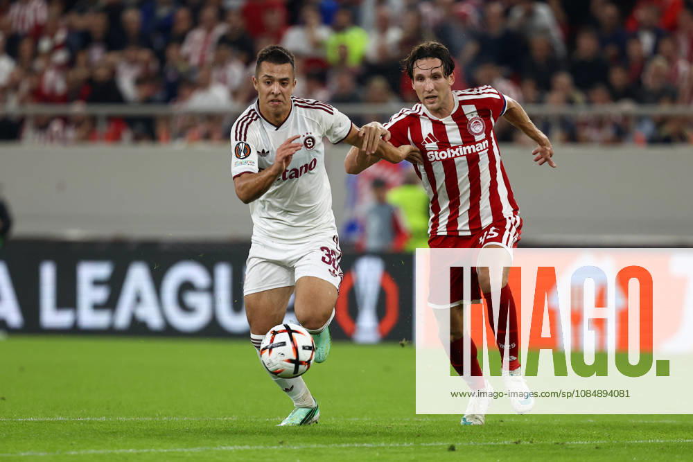 Olympiacos F.C. v AC Sparta Prague UEFA Europa League Panagiotis Retsos of Olympiacos F.C. and Hugo Sochurek of AC Sparta Prague during the UEFA Europa League match at Karaiskakis Stadium, Piraeus 22 10 2026 UK Newspapers OUT