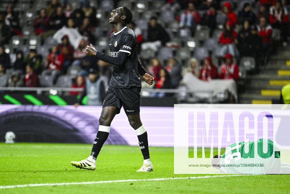 Ibrahimа Cisse of KAA Gent reacts during a soccer game between Portuguese SC Braga and Belgian soccer team KAA Gent, Thursday 22 October 2026 in Braga, Portugal, the second match in the UEFA Conference League league phase. TOM GOYVAERTS TomxGoyvaerts x190691403x
