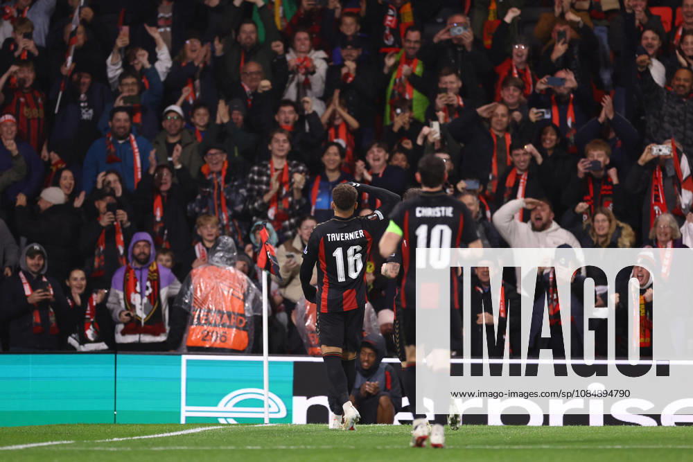 Bournemouth v AC Milan 22 October 2026, Bournemouth - UEFA Europa League - Bournemouth v AC Milan - Marcus Tavernier of Bournemouth celebrates scoring their 2nd goal from the penalty spot with the fans retiring his salute - Photo: Jacques Feeney Offside. Bournemouth UK