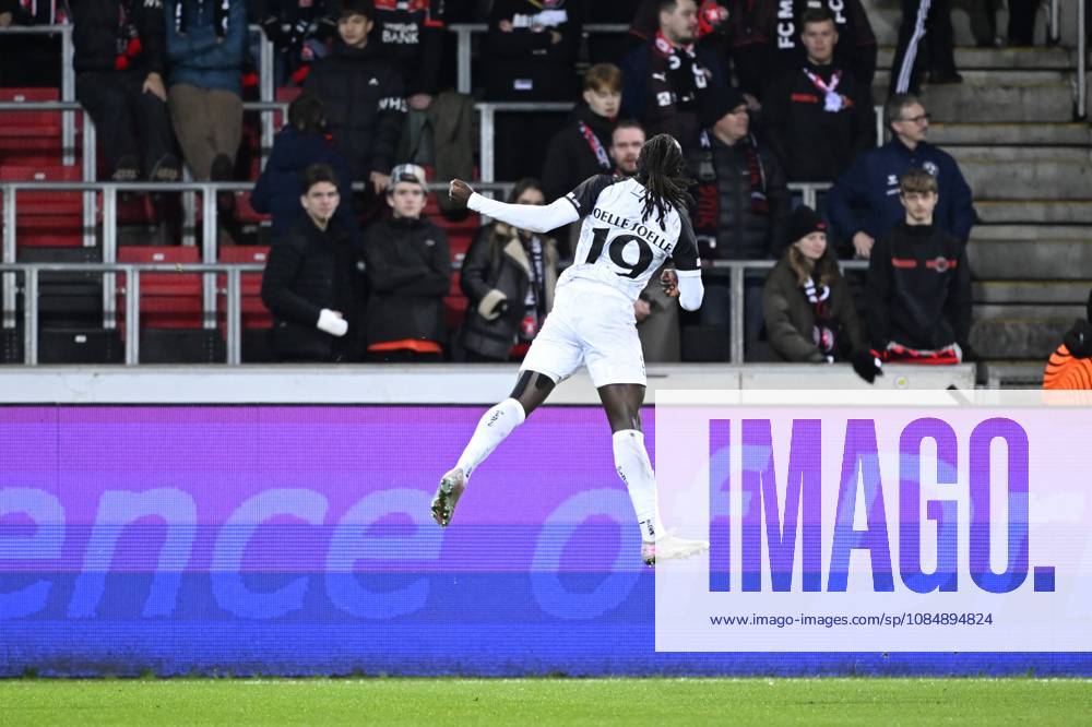 FC Midtjylland v Sint-Truidense VV - UEFA Conference League HERNING, DENMARK - OCTOBER 22 : Soelle Soelle Frederic forward of Sint-Truidense VV celebrates scoring the opening goal during the UEFA Conference League 2026 27 League Phase matchday 2 match between FC Midtjylland and Sint-Truidense VV on October 22, 2026 in Herning, Denmark, 22 10 2026 Herning Denmark