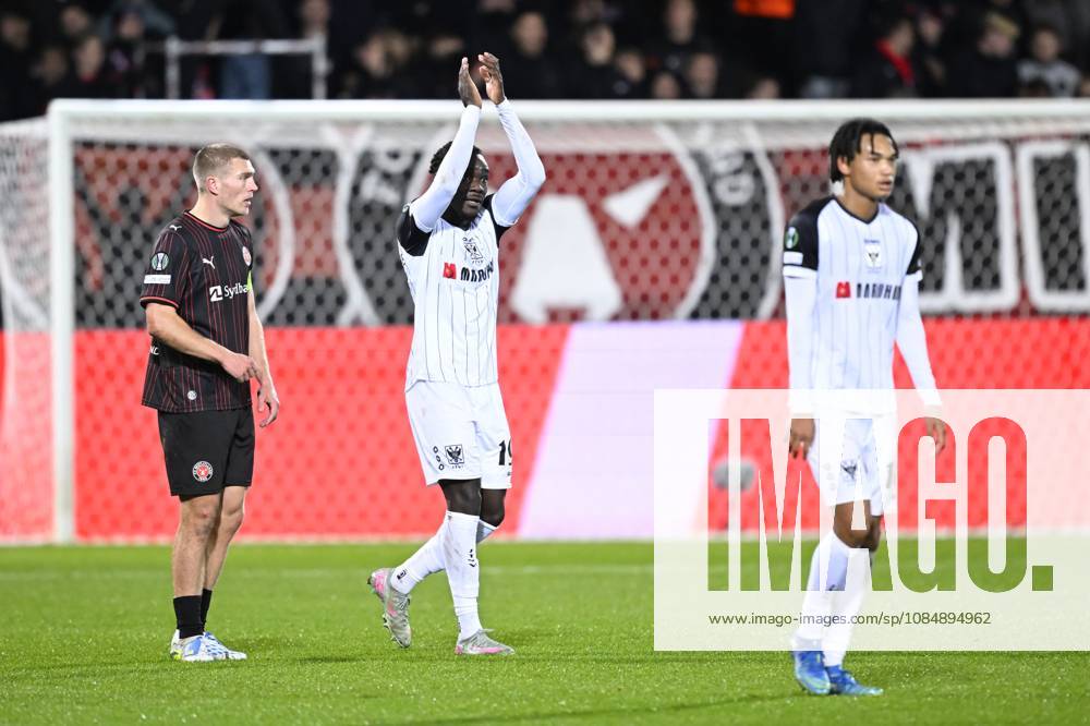 FC Midtjylland v Sint-Truidense VV - UEFA Conference League HERNING, DENMARK - OCTOBER 22 : Soelle Soelle Frederic forward of Sint-Truidense VV celebrates scoring the opening goal during the UEFA Conference League 2026 27 League Phase matchday 2 match between FC Midtjylland and Sint-Truidense VV on October 22, 2026 in Herning, Denmark, 22 10 2026 Herning Denmark