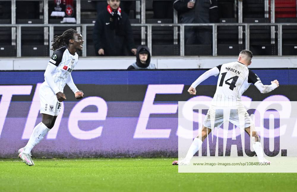 FC Midtjylland v Sint-Truidense VV - UEFA Conference League HERNING, DENMARK - OCTOBER 22 : Soelle Soelle Frederic forward of Sint-Truidense VV celebrates scoring the opening goal during the UEFA Conference League 2026 27 League Phase matchday 2 match between FC Midtjylland and Sint-Truidense VV on October 22, 2026 in Herning, Denmark, 22 10 2026 Herning Denmark