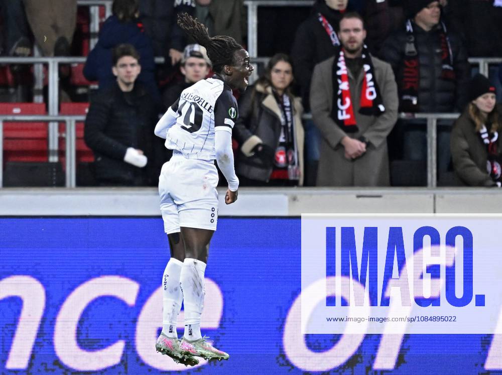 FC Midtjylland v Sint-Truidense VV - UEFA Conference League HERNING, DENMARK - OCTOBER 22 : Soelle Soelle Frederic forward of Sint-Truidense VV celebrates scoring the opening goal during the UEFA Conference League 2026 27 League Phase matchday 2 match between FC Midtjylland and Sint-Truidense VV on October 22, 2026 in Herning, Denmark, 22 10 2026 Herning Denmark