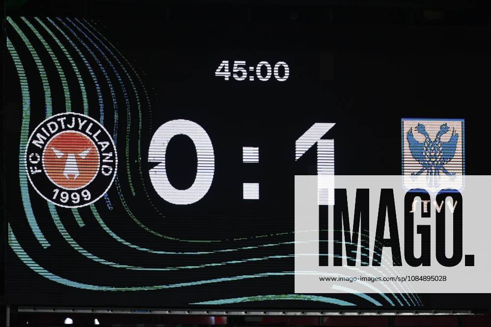 FC Midtjylland v Sint-Truidense VV - UEFA Conference League HERNING, DENMARK - OCTOBER 22 : illustration picture scoreboard showing 0-1 during the UEFA Conference League 2026 27 League Phase matchday 2 match between FC Midtjylland and Sint-Truidense VV on October 22, 2026 in Herning, Denmark, 22 10 2026 Herning Denmark