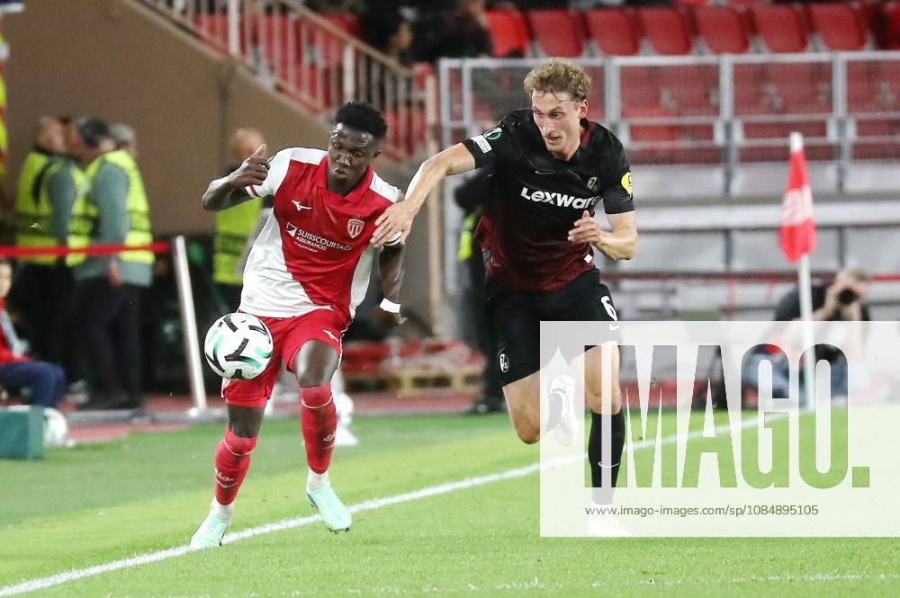 Monaco vs Fribourg PHOTOPQR NICE MATIN Cyril Dodergny ; Monaco ; 22 10 2026 ; Monaco le 22 10 2026 - Stade Louis II - Ligue Conference - 2eme journee - L AS Monaco recevait Fribourg - Le monegasque CAMARA N08 Monaco France