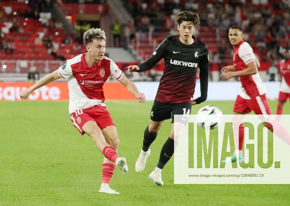 Monaco vs Fribourg PHOTOPQR NICE MATIN Cyril Dodergny ; Monaco ; 22 10 2026 ; Monaco le 22 10 2026 - Stade Louis II - Ligue Conference - 2eme journee - L AS Monaco recevait Fribourg - Le monegasque GOLOVIN N10 Monaco France