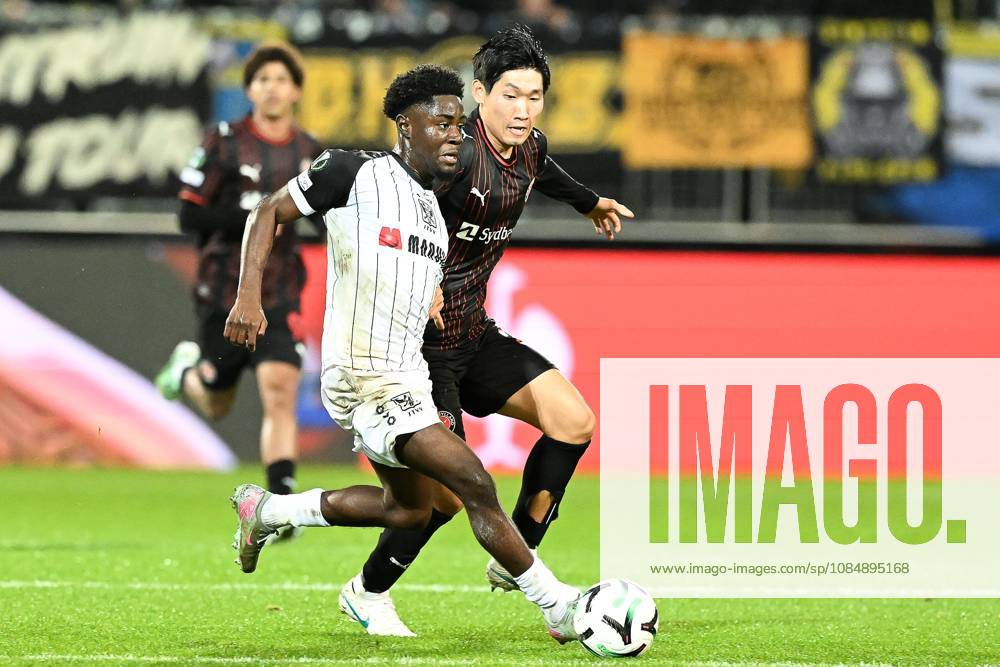 Midtjylland s Huyn-Seok Hong pictured in action during a soccer game between Danish FC Midtjylland and Belgian Sint-Truidense VV, Thursday 22 October 2026 in Herning, Denmark, on the second day of the UEFA Conference League league phase. JILLxDELSAUX x190694274x