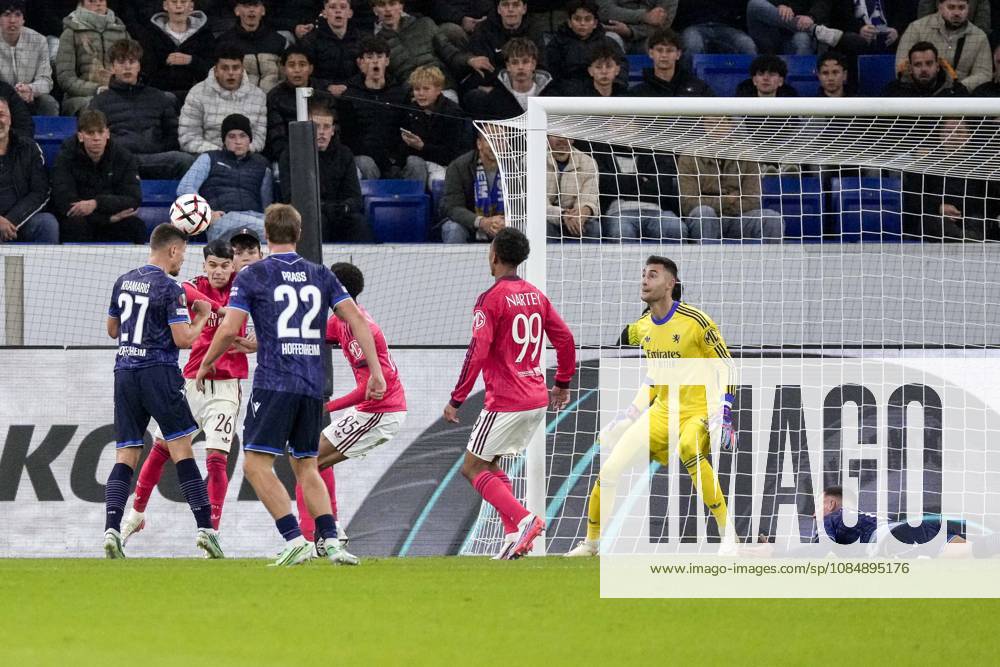 Torschütze Andrej Kramaric (Hoffenheim, 27), erzielt das Tor zum 1:0, Treffer, Torerfolg, Highlight, Action, Aktion, Spielszene, 22.10.2026, Sinsheim (Deutschland), Fussball, UEFA Europa League, TSG 1899 Hoffenheim - Olympique Lyon, DFB DFL REGULATIONS PROHIBIT ANY USE OF PHOTOGRAPHS AS IMAGE SEQUENCES AND OR QUASI-VIDEO.