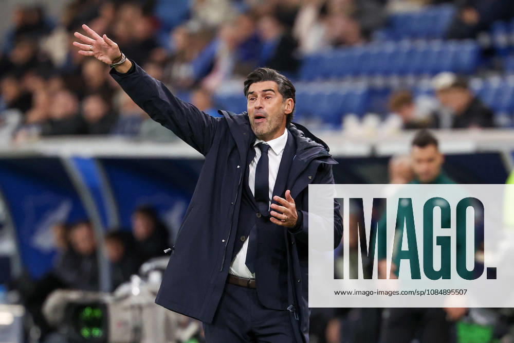 Sinsheim, Germany - Octobre 22: headcoach Paulo Fonseca (Olympique Lyonnais) gestures, gives instructions, gesticulate during the UEFA Europa League phase Matchday 3 2026 27 match between TSG Hoffenheim and Olympique Lyon at Rhein Neckar Arena on Octobre, 2026 in Sinsheim, Germany