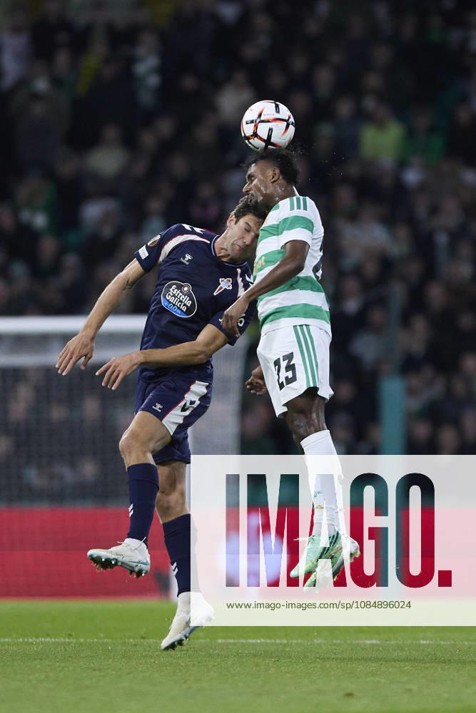 Celtic FC v Real Club Celta - UEFA Europa League 2026 27 League Phase MD3 GLASGOW, SCOTLAND - OCTOBER 22: Marcos Alonso of RC Celta de Vigo competes for the ball with Haissem Hassan of Celtic FC during the UEFA Europa League 2026 27 League Phase MD3 match between Celtic FC and Real Club Celta de Vigo at Celtic Park on October 22, 2026 in Glasgow, Scotland. (Photo by Diego Simon Photo Players Images Magara Press) Glasgow Celtic Park Stadium Scotland