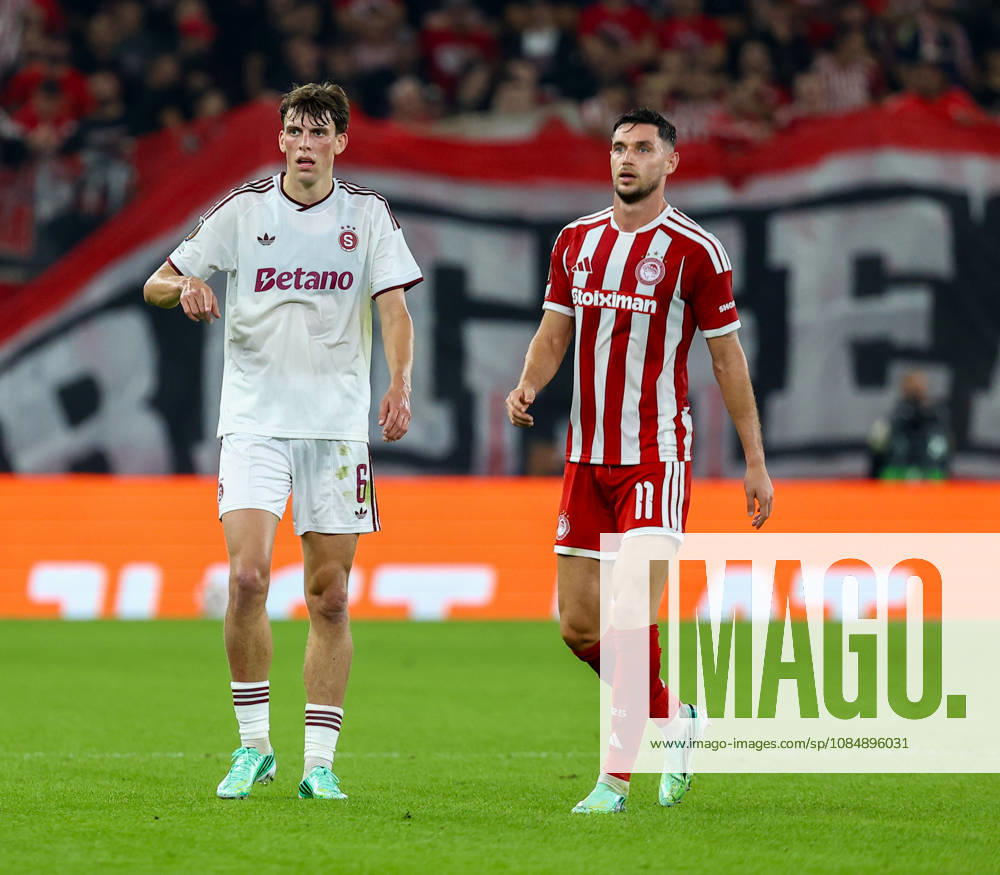 Olympiacos F.C. v AC Sparta Prague UEFA Europa League Roman Yaremchuk of Olympiacos F.C. and Tobias Guddal of AC Sparta Prague during the UEFA Europa League match at Karaiskakis Stadium, Piraeus 22 10 2026 UK Newspapers OUT