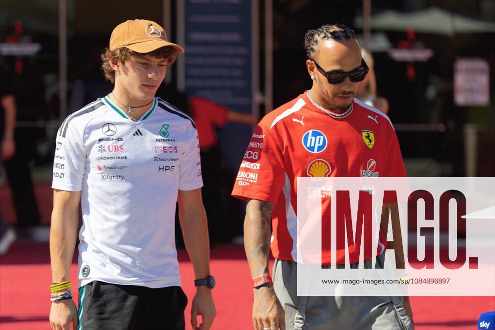 22nd October 2026; Circuit of the Americas, Austin, United States; Formula 1, United States Grand Prix, Arrival Day; Andrea Kimi Antonelli (12) of Italy and Mercedes-AMG PETRONAS Formula One Team and Lewis Hamilton (44) of Great Britain and Scuderia Ferrari HP leave the press conference, PK, Pressekonferenz BobxKupbens