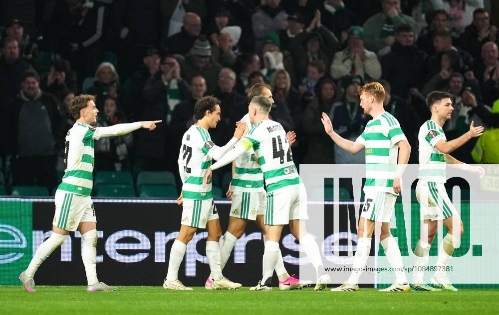 Mika Baur of Celtic celebrates with team mates after scoring to give Celtic a 1-0 lead Celtic v Celta Vigo, UEFA Europa League, Football, Celtic Park, Glasgow, Scotland, UK - 22 Oct 2026Glasgow Celtic Park Scotland United Kingdom