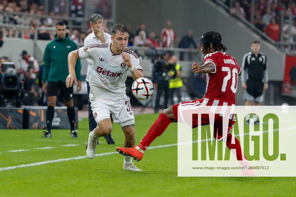 Olympiacos F.C. v AC Sparta Prague UEFA Europa League Bruno Onyemaechi of Olympiacos F.C. and Matej Jurásek of AC Sparta Prague during the UEFA Europa League match at Karaiskakis Stadium, Piraeus 22 10 2026 UK Newspapers OUT