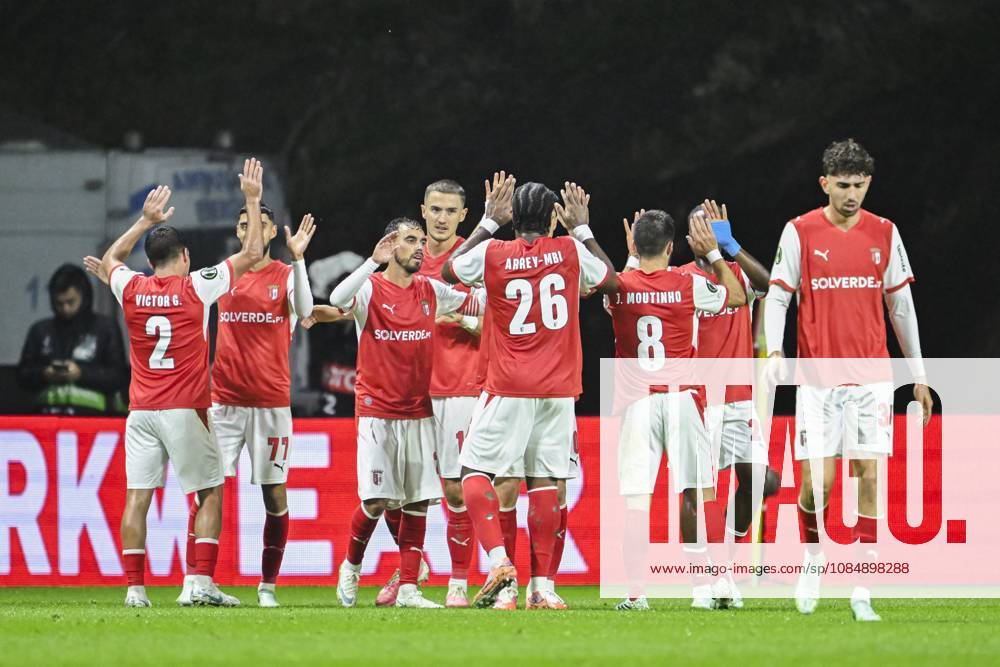 SC Braga v KAA Gent - UEFA Conference League BRAGA, PORTUGAL - OCTOBER 22 : Players of SC Braga celebrating scoring a goal during the UEFA Conference League 2026 27 League Phase matchday 2 match between SC Braga and KAA Gent on October 22, 2026 in Braga, Portugal, 22 10 2026 Braga Portugal
