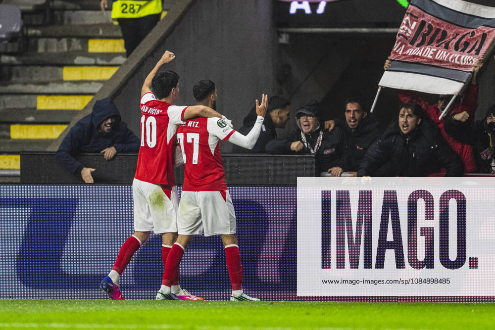 Gabri Martinez of SC Braga celebrates after scoring team s second goal during the UEFA Conference League 2026 27 League Phase MD2 match between SC Braga vs KAA Gent at Estádio Municipal de Braga on October 22th,2026 (Photo by Pedro Loureiro Sports Press Photo)