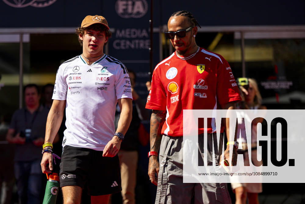 Italian Formula One driver Andrea Kimi Antonelli of Mercedes-AMG Petronas and British Formula One driver Lewis Hamilton of Scuderia Ferrari leave a press conference, PK, Pressekonferenz prior to the Formula One United States Grand Prix at the Circuit of the Americas in Austin, Texas on Thursday, October 22, 2026. AUS2026102241 GREGxNASH