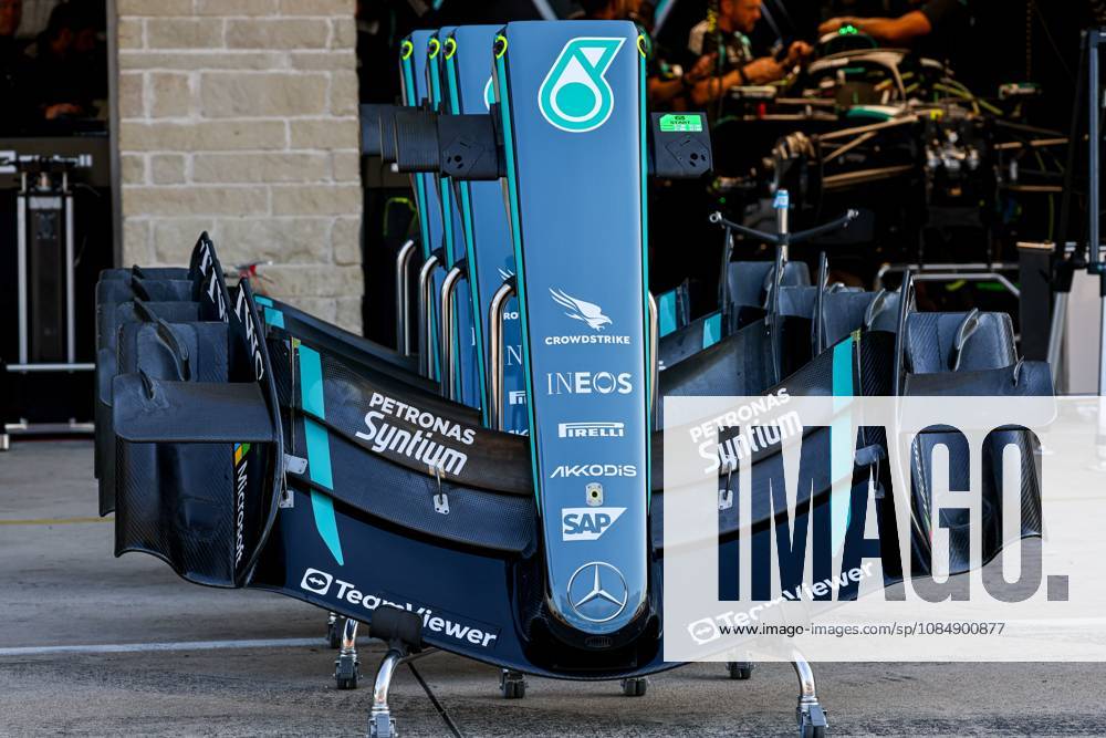 the front wing of Mercedes team F1 during United States Grand Prix - Austin - Thursday - Media Day at Circuit of the Americas (COTA) in Austin. Italy Sports - October 22, 2026 - ZUMAm313 20261022_zsp_m313_005