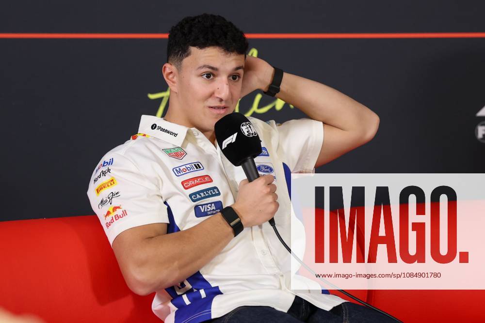 22nd October 2026; Circuit of the Americas, Austin, United States; Formula 1, United States Grand Prix, Arrivals Day; Isack Hadjar (6) of France and Oracle Red Bull Racing during an interview VincentxCuono