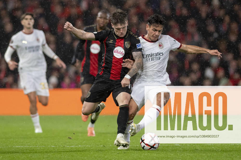 AFC Bournemouth v AC Milan, UEFA Europa League Ben Gannon-Doak of Bournemouth and Ardon Jashari of Milan battle for the ball during AFC Bournemouth v AC Milan UEFA Europa League Matchday 3 at the Vitality Stadium, Bournemouth, England on 22 October 2026 Credit: Andy Thomas Every Second Media Editorial use only. All images are copyright Every Second Media Limited. No images may be reproduced without prior permission.