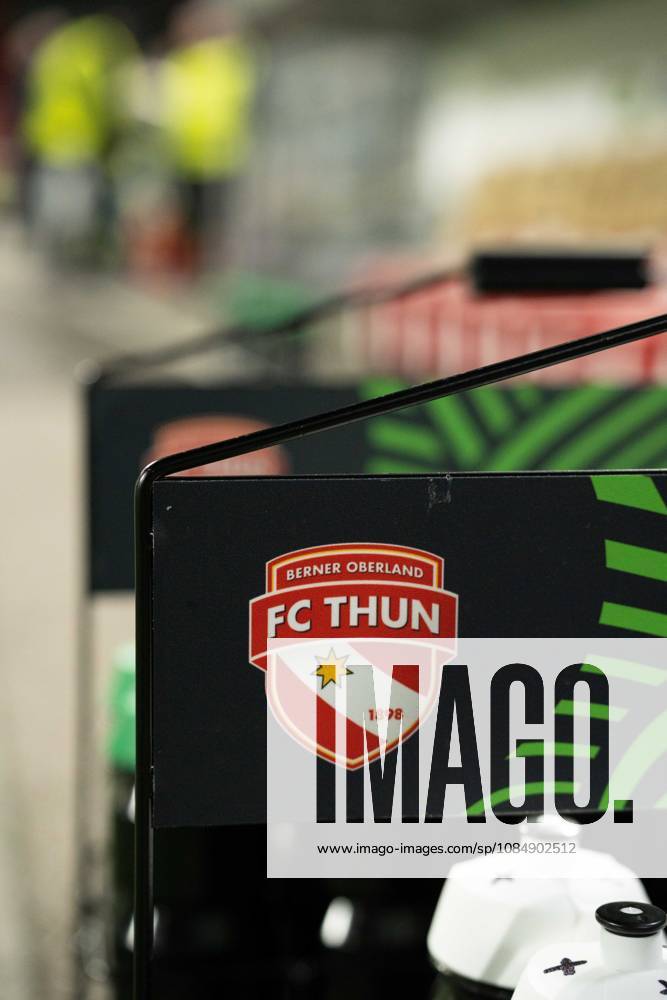 THUN, BERN - OCTOBER 22: Water bottles of FC Thun before the UEFA Conference League match between FC Thun and HNK Hajduk Split at VISANA STADION on October 22, 2026 in Thun, Bern, Switzerland.