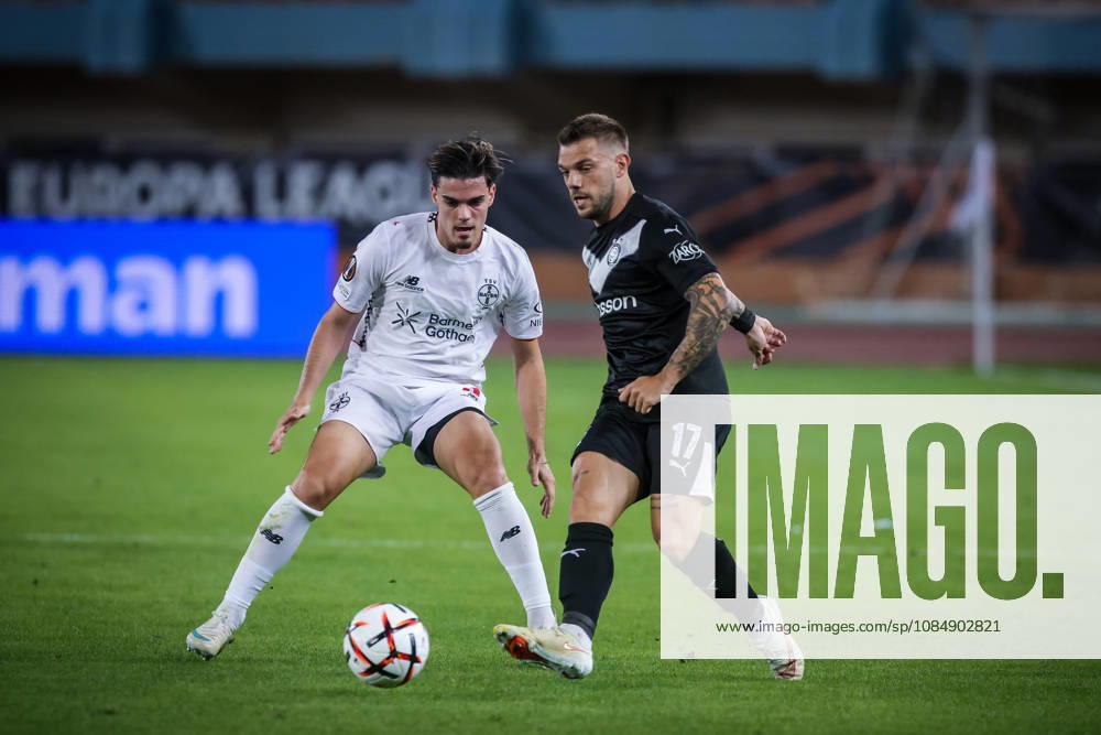 UEFA Europa League - OFI Crete vs Leverkusen - Borja Gonzalez of OFI Crete in action against of Leverkusen during the UEFA Europa League phase Matchday 3 soccer match between OFI Crete vs Leverkusen in Pankritio, Heraklion, Greece, on 22 October 2026. IMAGO ONE INCH PRODUCTIONS Heraklion Greece