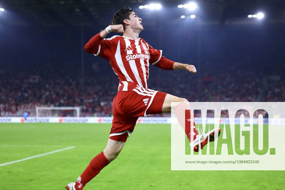 UEFA Europa League - Olympiacos FC vs AC Sparta Praha - Armando Gonzalez of Olympiacos FC celebrates after scoring during the UEFA Europa League Phase matchday 3 soccer match between Olympiacos FC and AC Sparta Praha at the Georgios Karaiskakis Stadium in Piraeus, Greece, 22 October 2026. IMAGO ONE INCH PRODUCTIONS PIRAEUS GREECE