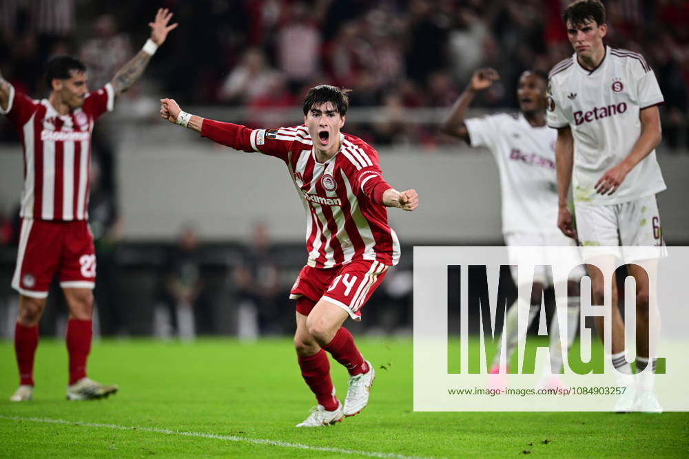 UEFA Europa League - Olympiacos FC vs AC Sparta Praha - Armando Gonzalez of Olympiacos FC celebrates after scoring during the UEFA Europa League Phase matchday 3 soccer match between Olympiacos FC and AC Sparta Praha at the Georgios Karaiskakis Stadium in Piraeus, Greece, 22 October 2026. IMAGO ONE INCH PRODUCTIONS PIRAEUS GREECE