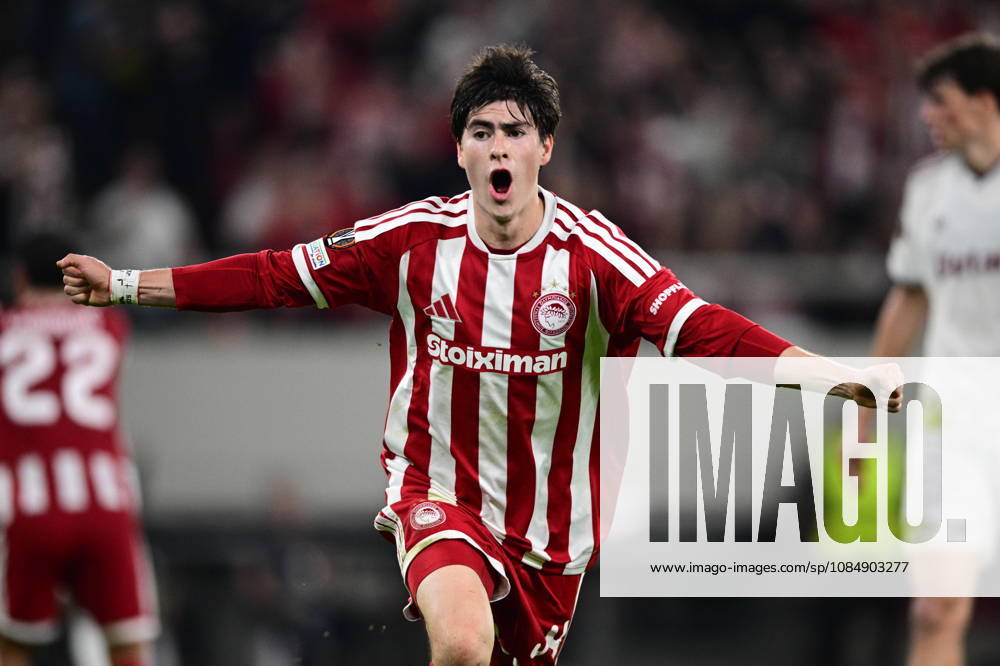 UEFA Europa League - Olympiacos FC vs AC Sparta Praha - Armando Gonzalez of Olympiacos FC celebrates after scoring during the UEFA Europa League Phase matchday 3 soccer match between Olympiacos FC and AC Sparta Praha at the Georgios Karaiskakis Stadium in Piraeus, Greece, 22 October 2026. IMAGO ONE INCH PRODUCTIONS PIRAEUS GREECE