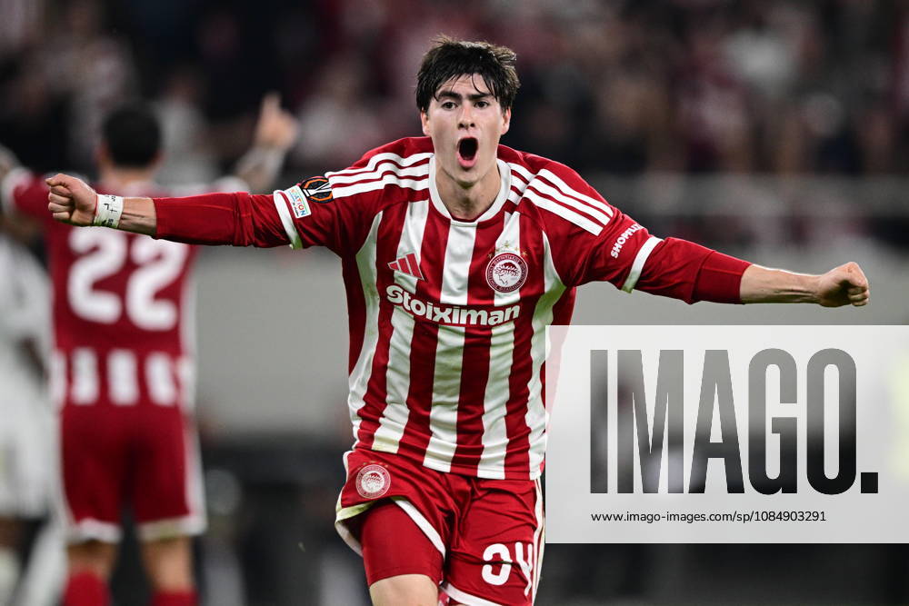UEFA Europa League - Olympiacos FC vs AC Sparta Praha - Armando Gonzalez of Olympiacos FC celebrates after scoring during the UEFA Europa League Phase matchday 3 soccer match between Olympiacos FC and AC Sparta Praha at the Georgios Karaiskakis Stadium in Piraeus, Greece, 22 October 2026. IMAGO ONE INCH PRODUCTIONS PIRAEUS GREECE